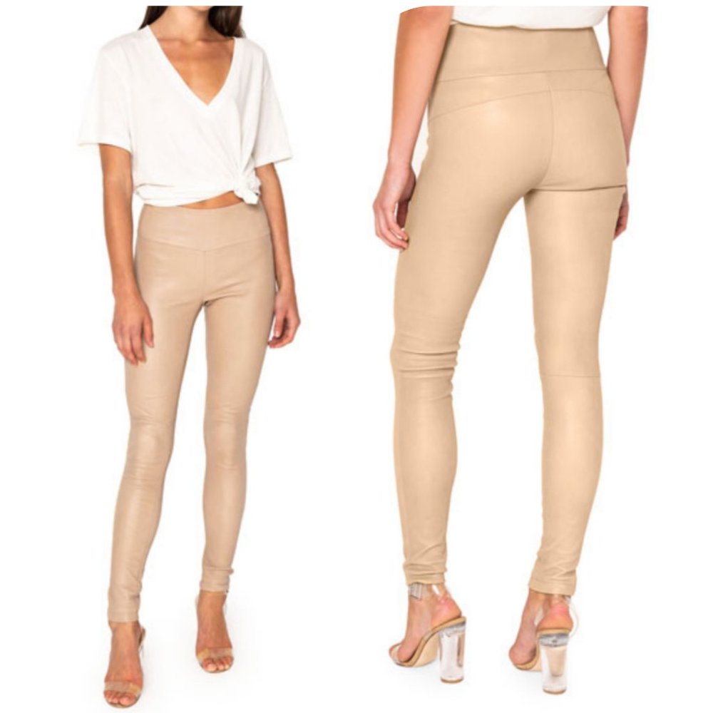 NWT Auc LaMarque Ama Stretchy Leather Skinny Beige Pants - Picture 2 of 14